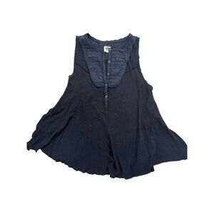 We The Free Free People Black Raw Edge Henley Swing Tank Top Women’s Medium